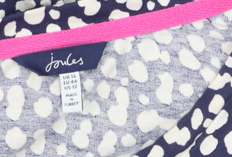 Joules Women's Blue Polka Dot Ruffle Long Sleeve Cotton Tunic Blouse UK16