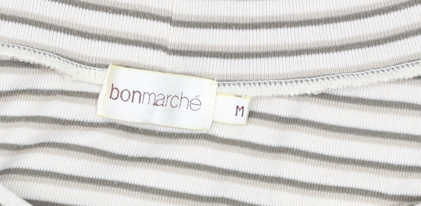 Bonmarché Women’s Beige Striped Boat Neck 3/4 Sleeve T-Shirt M