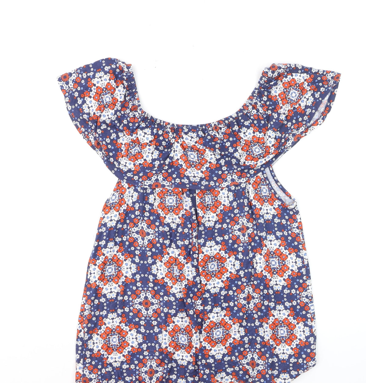 Tu Women’s Blue Floral Off Shoulder Ruffle Tunic Blouse Size 16