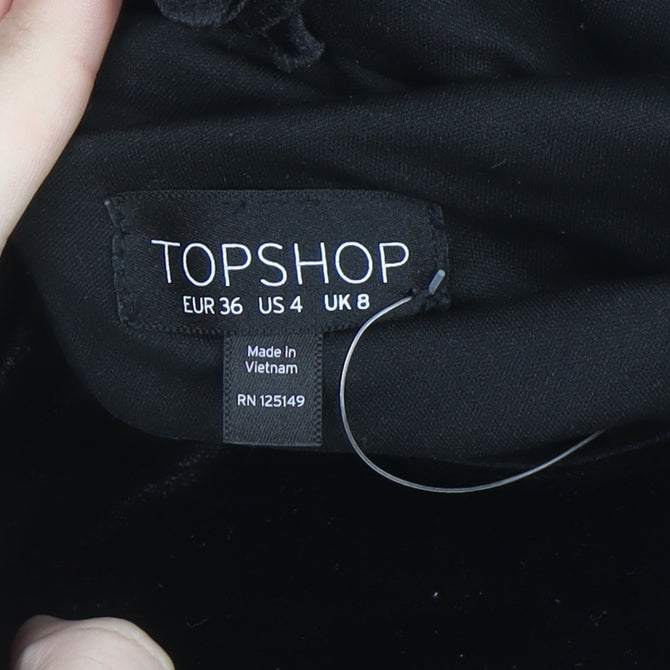 Topshop Women’s Black Velvet Bodycon Dress Size 8 Party Evening
