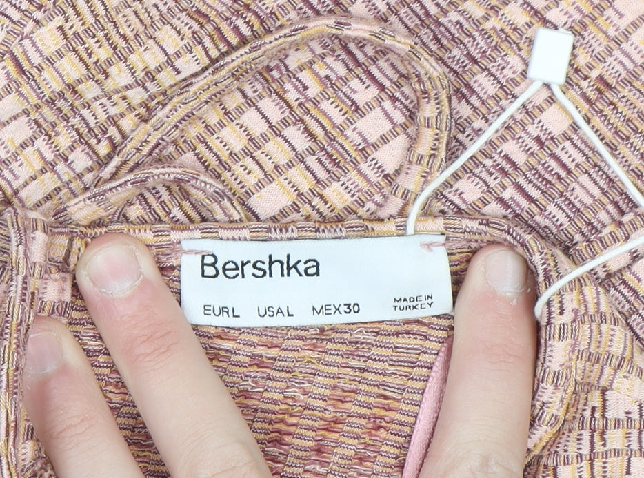 Bershka Women’s Beige Geometric Lace-Up Slip Dress Size L
