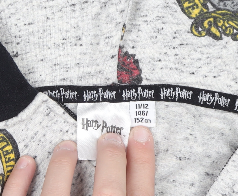 Harry Potter Boys Grey Hooded One Piece Pyjamas Size 11-12 Years Hogwarts Print
