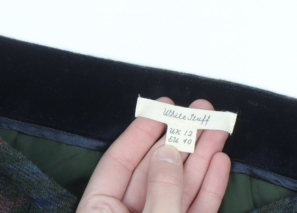 White Stuff Women's Green Wool Tweed Plaid Pencil Skirt UK 12