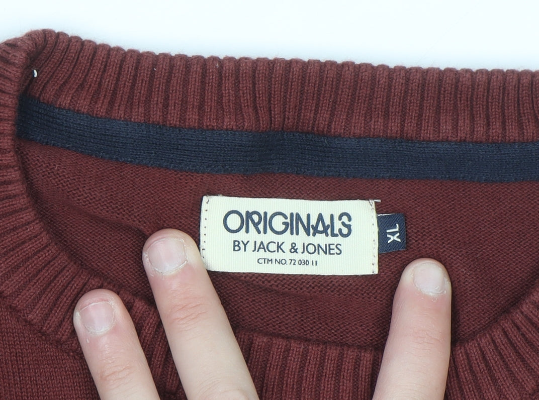 Jack & Jones Men’s Red Cotton Crew Neck Jumper XL