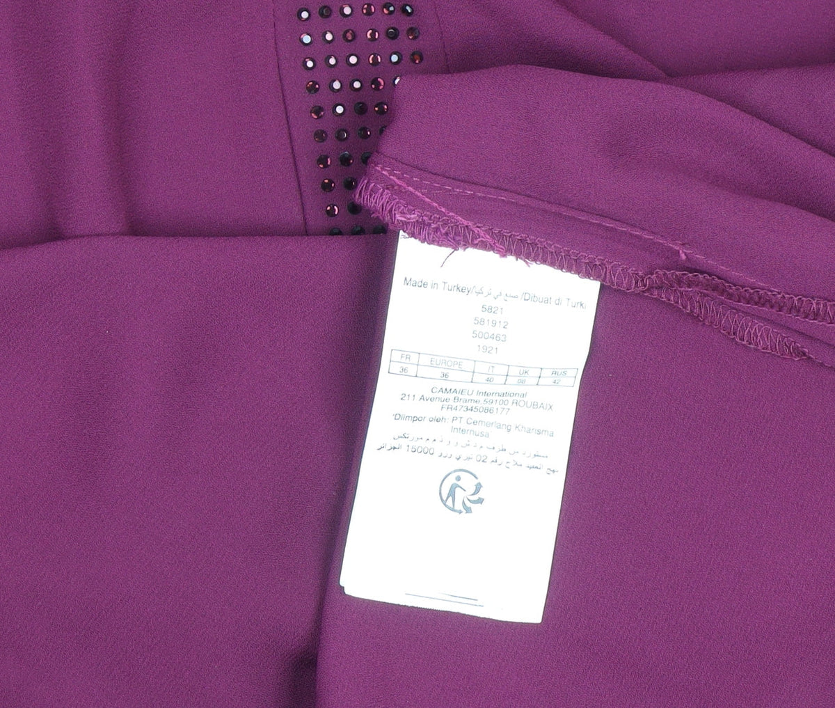 Camaïeu Womens Purple Beaded V-Neck Tunic Blouse Size 8