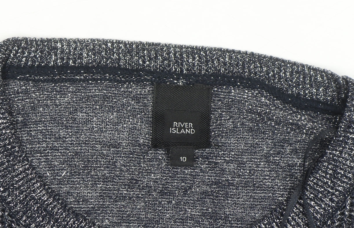 River Island Women's Grey Ruffle Knit Jumper Size 10