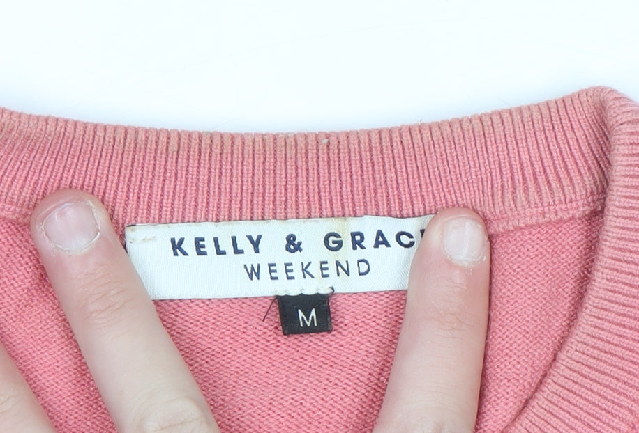 Kelly & Grace Women’s Pink Heart Crew Neck Pullover Jumper Size M