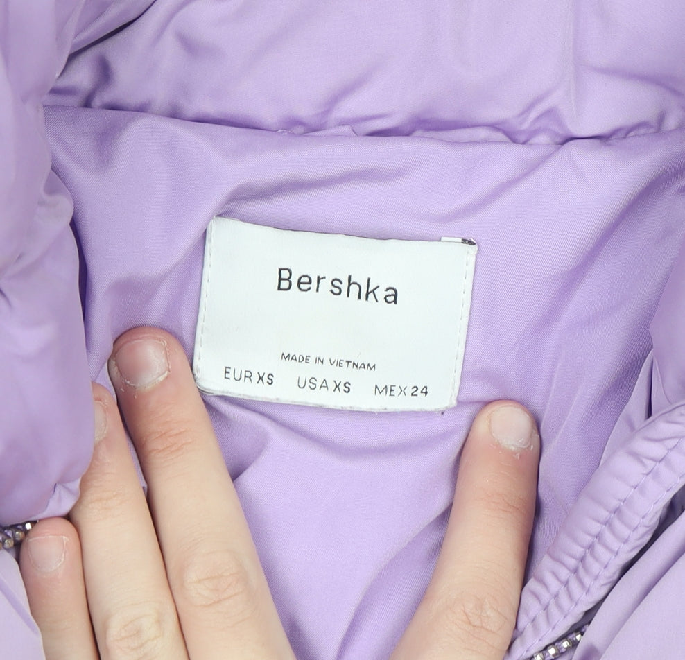 Bershka Women Purple Cropped Puffer Jacket XS Lined Zip