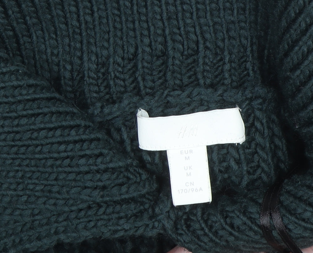 H&M Women's Green Collared Chunky Knit Pullover Jumper Size M