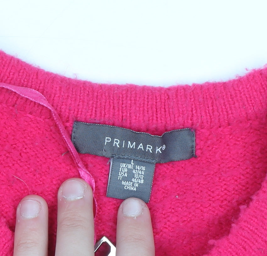 Primark Women's Pink Full Zip Knit Jumper L Long Sleeve