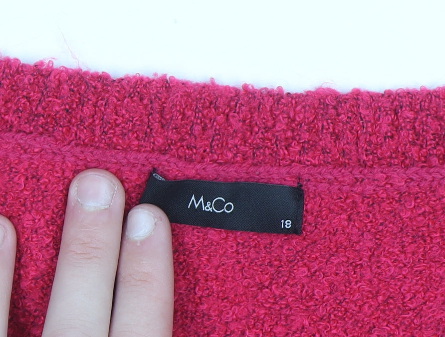 M&Co Women’s Bright Pink V-Neck Button Knit Jumper Size 18