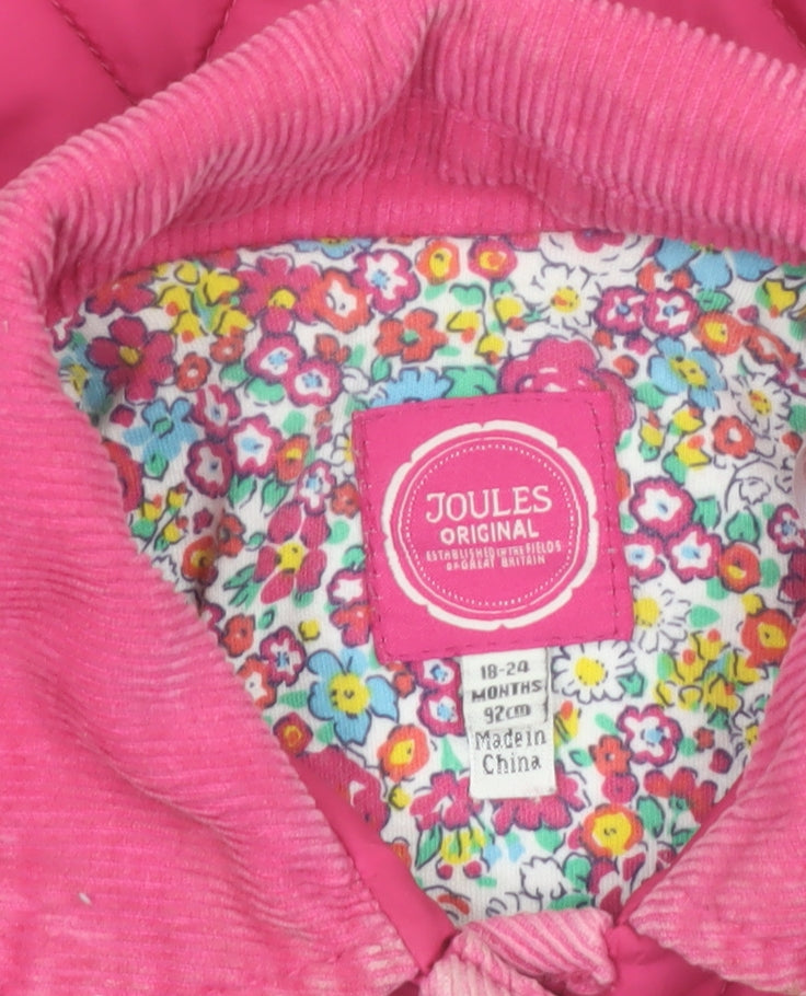 Joules Girls Pink Quilted Jacket 18-24 Months Padded Winter Coat