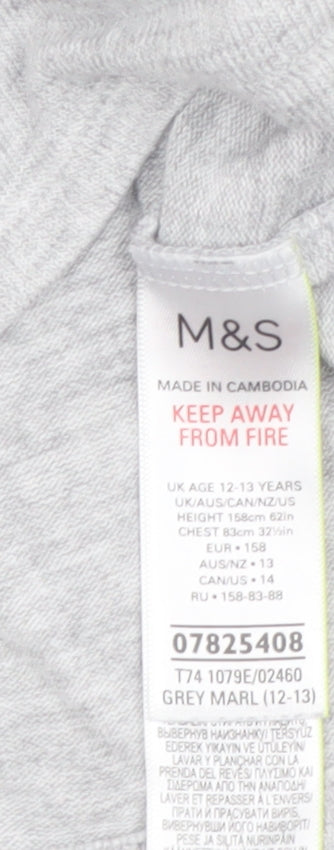 Marks & Spencer Girls Grey Long Sleeve Hooded Pullover Jumper 12-13 Years