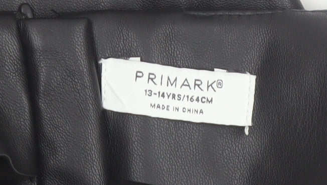 Primark Girls Black Faux Leather Bodycon Dress 13-14 Years Sleeveless Zip Back