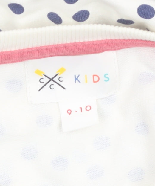 C C Kids Girls White Polka Dot Cotton Long Sleeve Casual Dress 9-10 Years