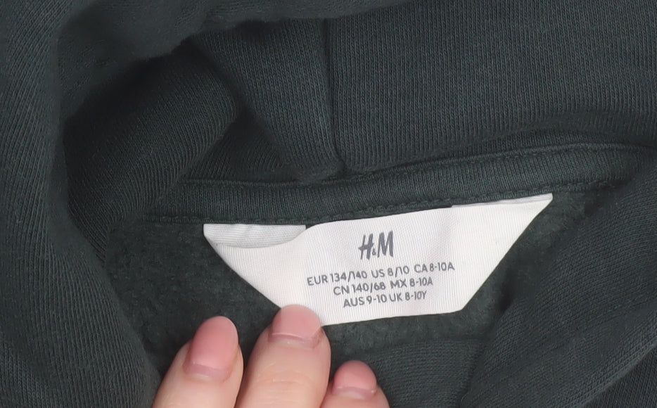 H&M Boys Dark Green Pullover Hoodie Size 9-10 Years Cotton Blend