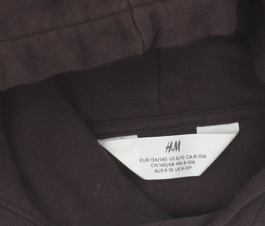 H&M Boys Brown Pullover Hoodie 9-10 Years Soft Cotton Blend Casual