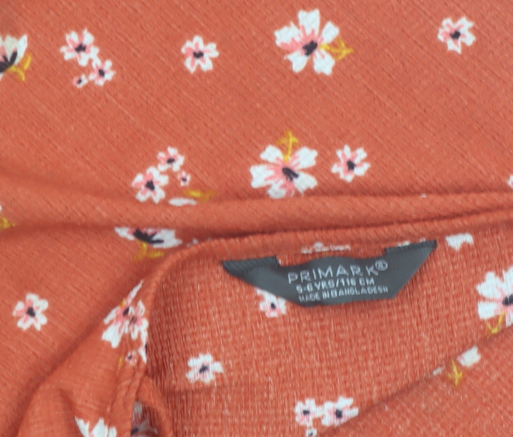 Primark Girls Orange Floral Button Pinafore Dress 5-6 Years