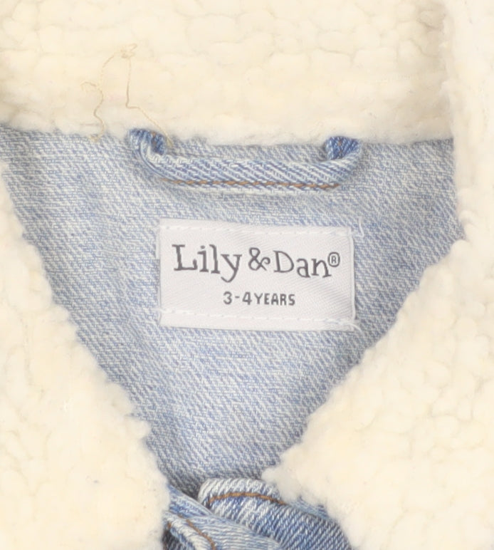 Lily & Dan Girls Blue Denim Faux Fur Collar Jacket 3-4 Years