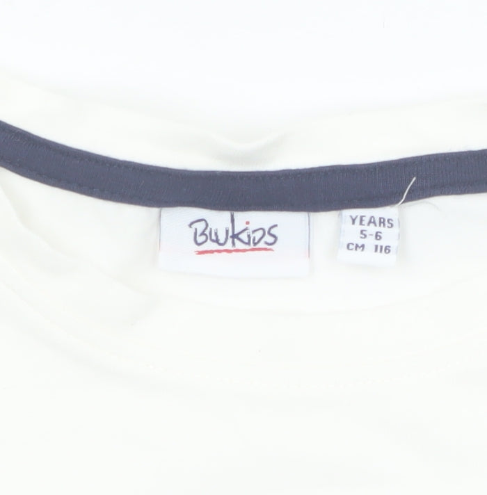 Blukids Girls Ivory Graphic T-Shirt Dress 5-6 Years Long Sleeve Cotton