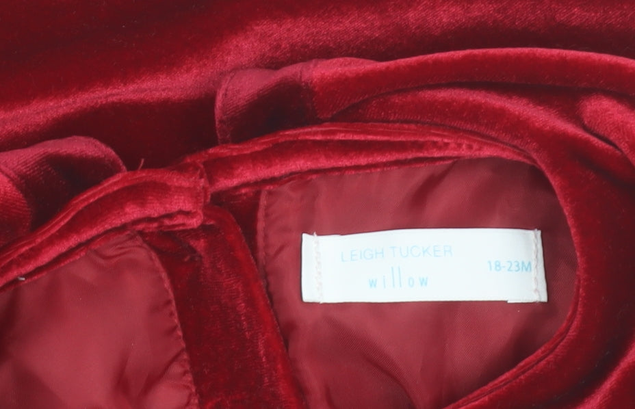 Leigh Tucker Willow Girls Red Velvet Bow Dress 18-24 Months Party Wear