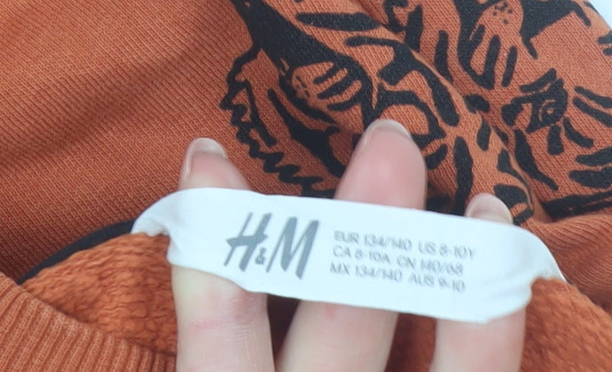 H&M Boys Orange Tiger Print Crew Neck Sweatshirt 8-10 Years Cotton Blend