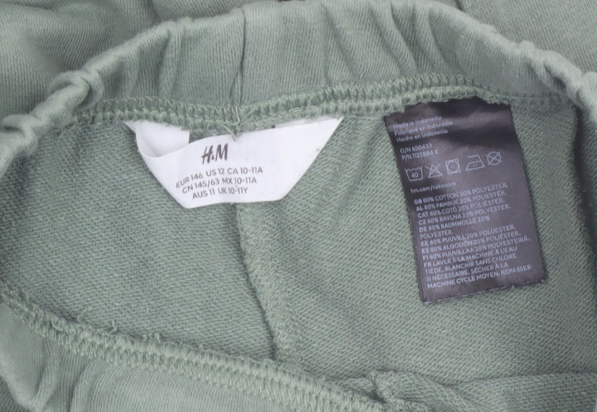 H&M Girls Green Cargo Jogger Trousers 10-11 Years Cotton Blend Casual