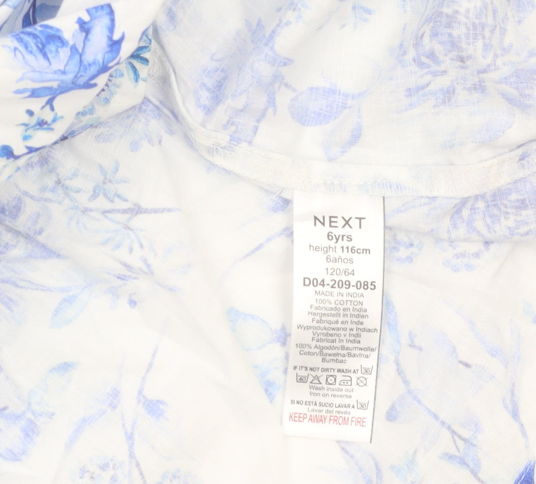 Next Girls Blue Floral A-Line Cotton Dress 6 Years
