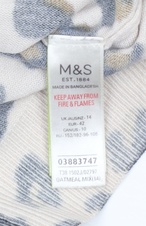 Marks & Spencer Women’s Beige Leopard Print Acrylic Jumper Size 14