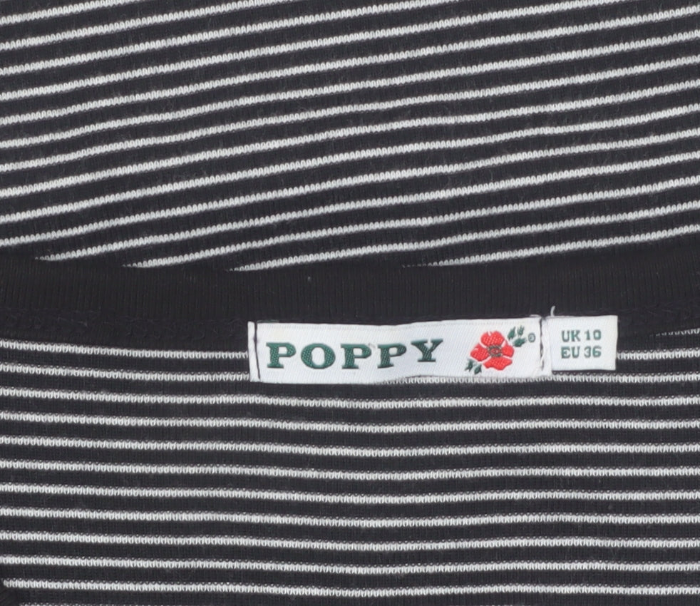 Poppy Women’s Black Striped V-Neck 3/4 Sleeve T-Shirt Size 10