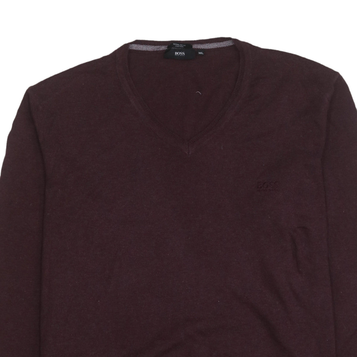 BOSS Mens Brown 2XL V-Neck Wool Cotton Pullover Jumper