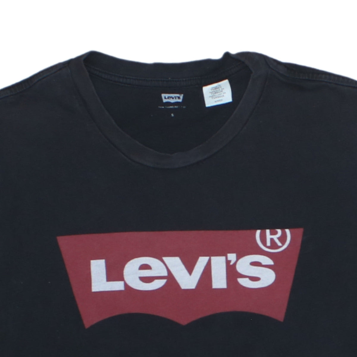 Levi's Men's Black Red Batwing Logo Crew Neck Cotton T-Shirt Size S