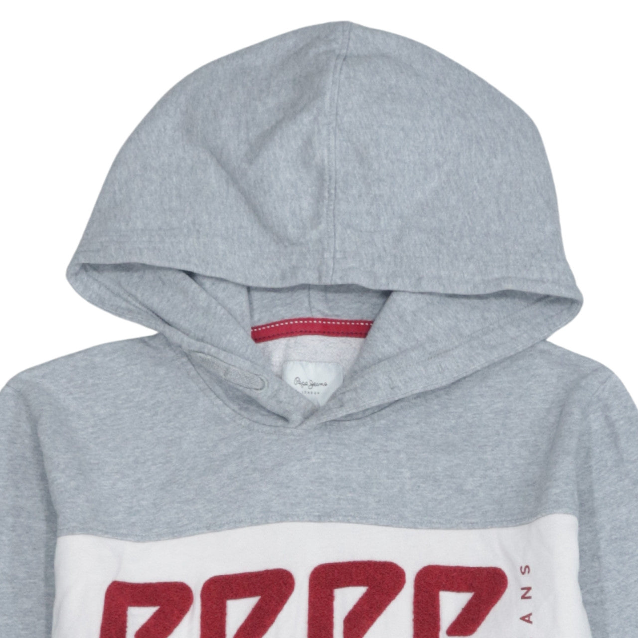 Pepe Jeans Boys Grey Red Colourblock Hoodie Sweatshirt Size 18 Years