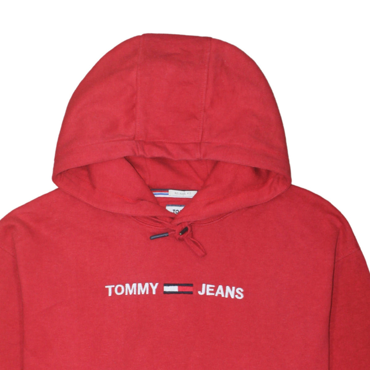 Tommy Jeans Men's Red Relaxed Fit Pullover Hoodie XL