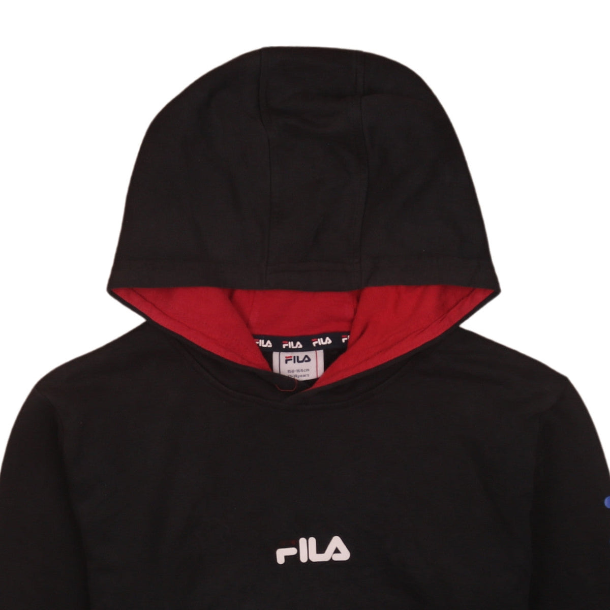 Fila Boys Black Pullover Hoodie 13-14 Years Logo Print Cotton Blend