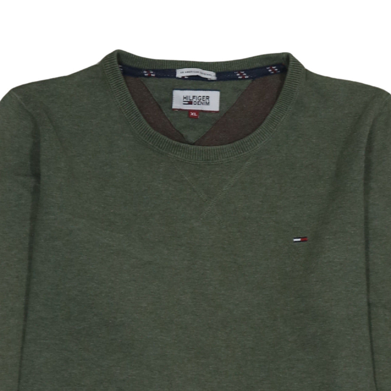 Tommy Hilfiger Men's Green XL Cotton Crew Neck Pullover Jumper