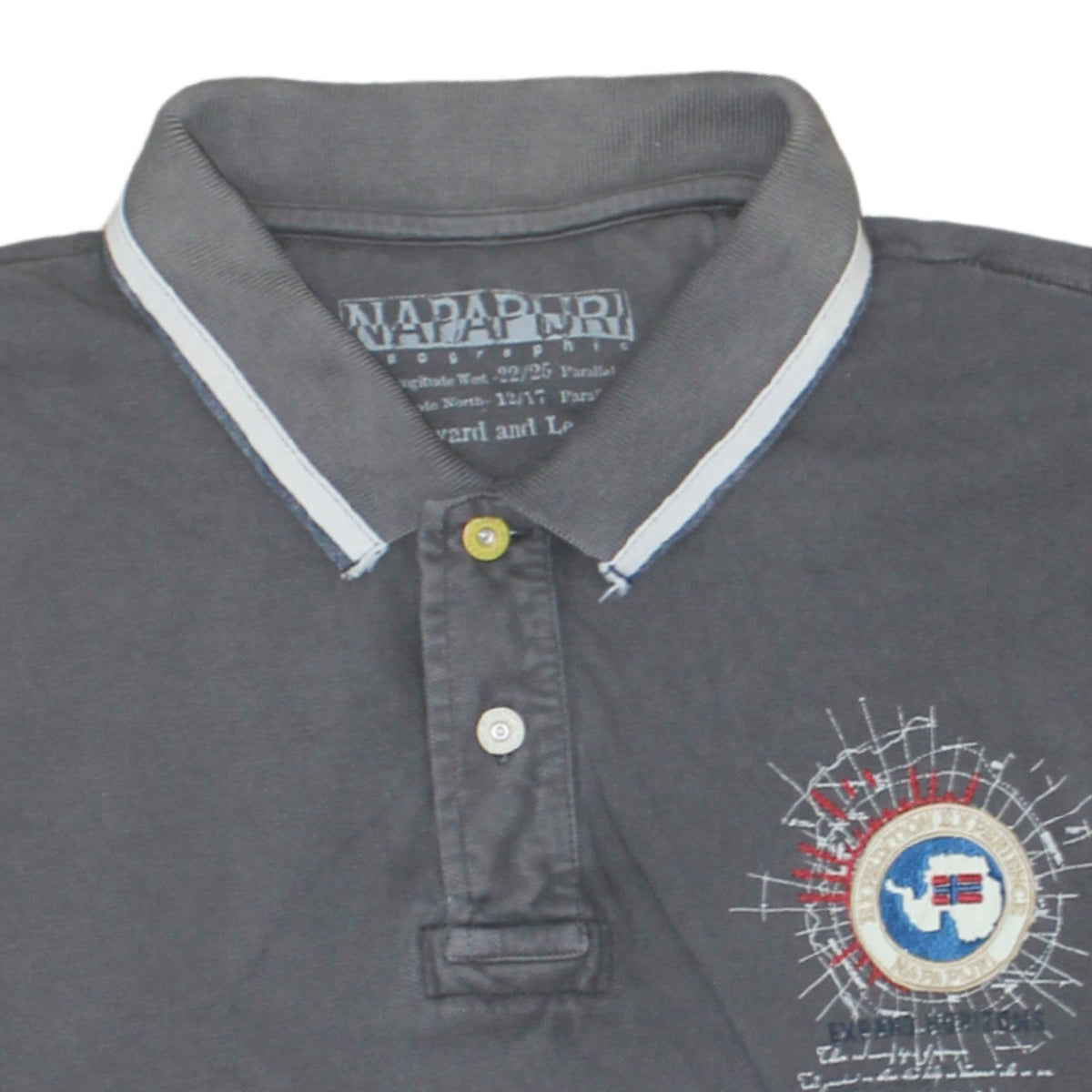 Napapijri Men's Grey Long Sleeve Polo Shirt Size L Cotton Embroidered