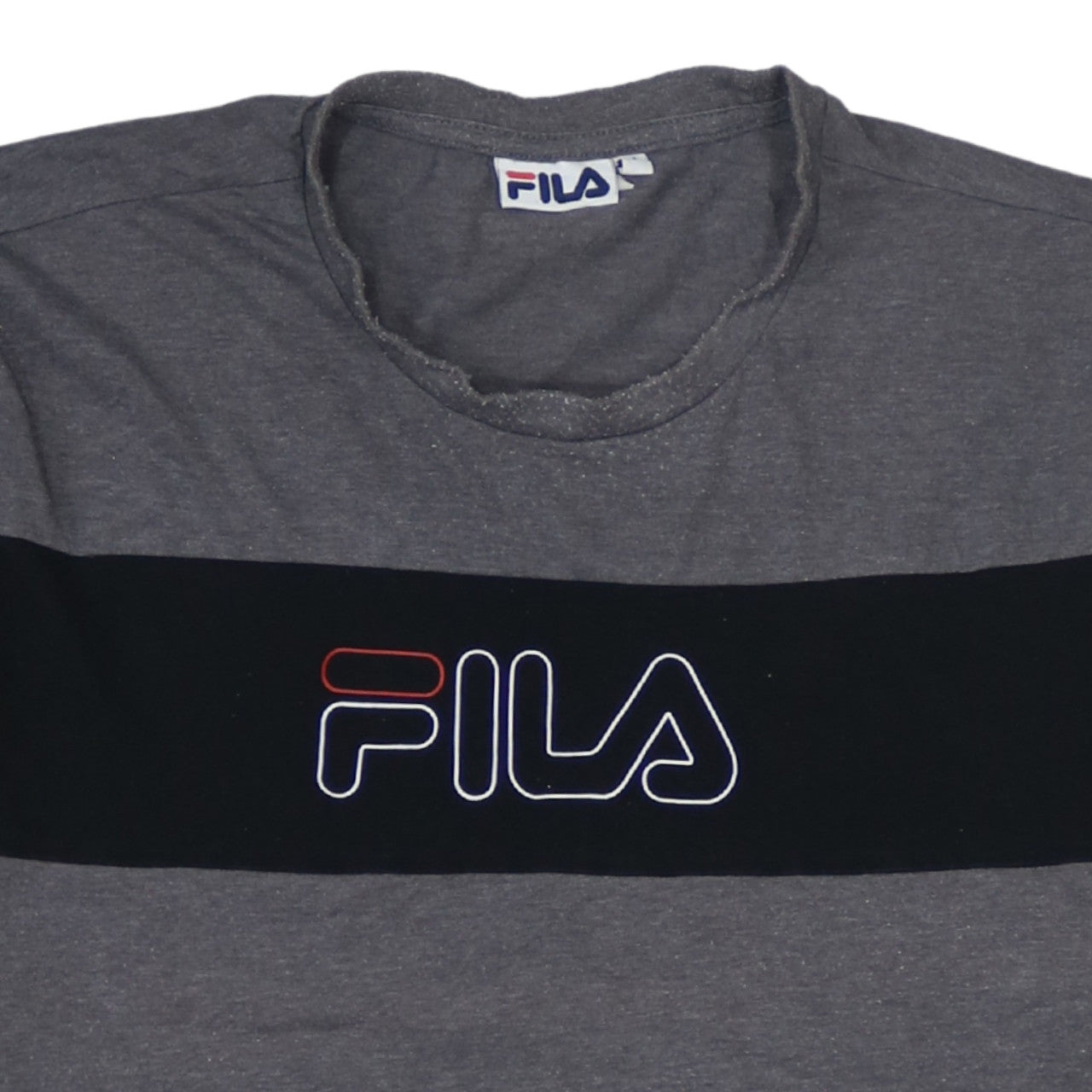 FILA Men's Grey Colourblock Logo T-Shirt Size M