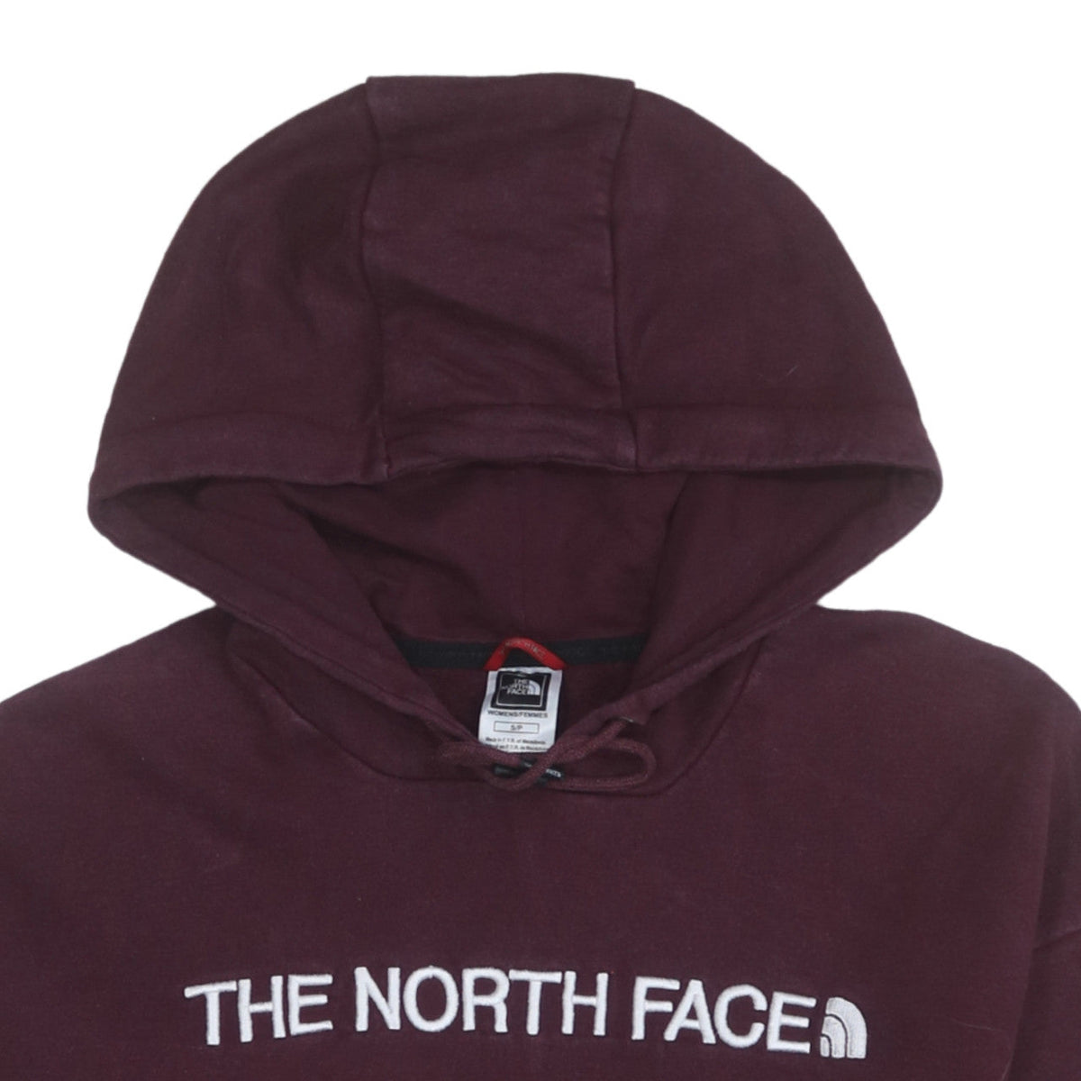 The North Face Womens Burgundy Cropped Hoodie Small 100% Cotton Logo Pullover