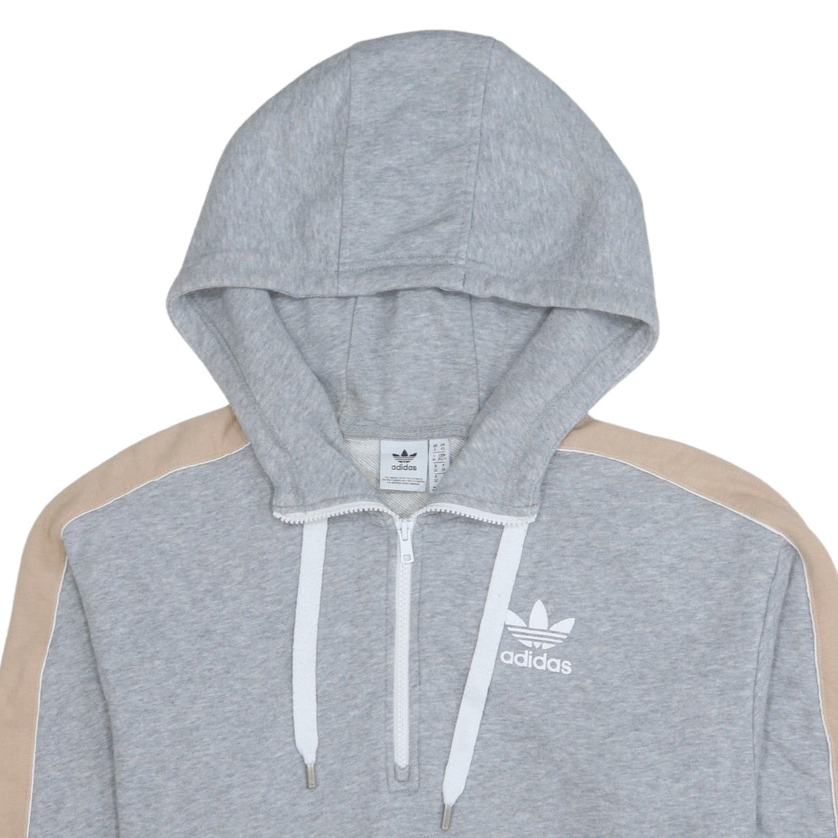 Adidas Women Grey Beige 1/2 Zip Hooded Sweatshirt Size XS UK 6