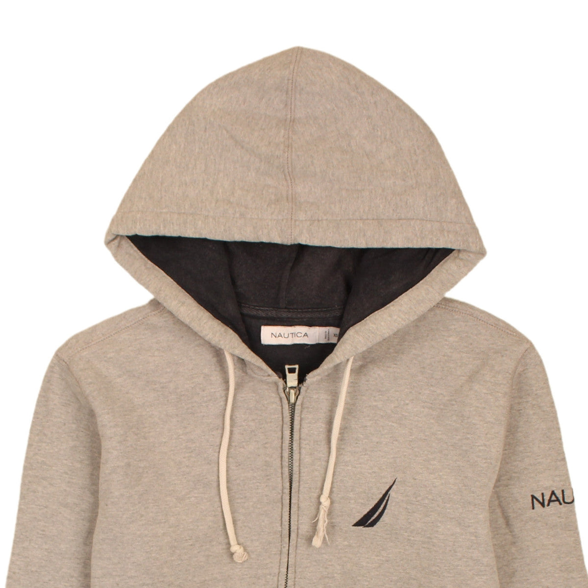 Nautica Men’s Beige Full Zip Hoodie XS Classic Logo Sweatshirt