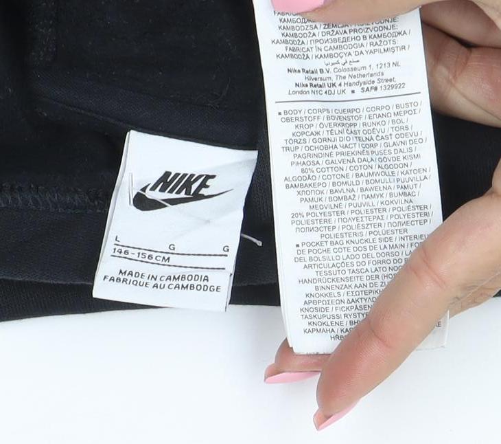Nike Women Black Long Sleeve Pullover Hoodie L Cotton Blend