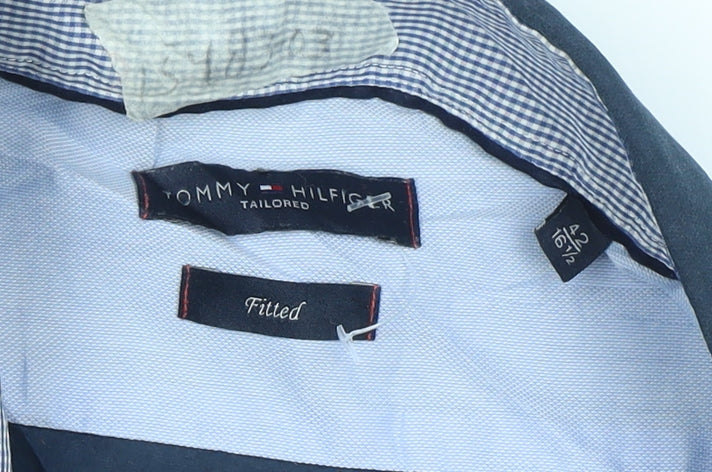Tommy Hilfiger Men's Blue Slim Fit Long Sleeve Button-Up Shirt 15.5