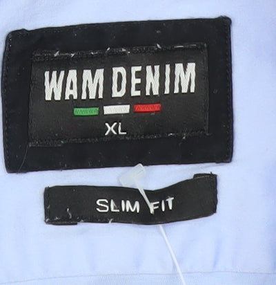 WAM Denim Men Blue XL Slim Fit Long Sleeve Dress Shirt