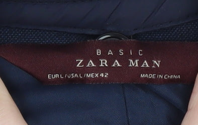 Zara Man Blue Basic Jacket Men's L 42 Stand-Up Collar Casual
