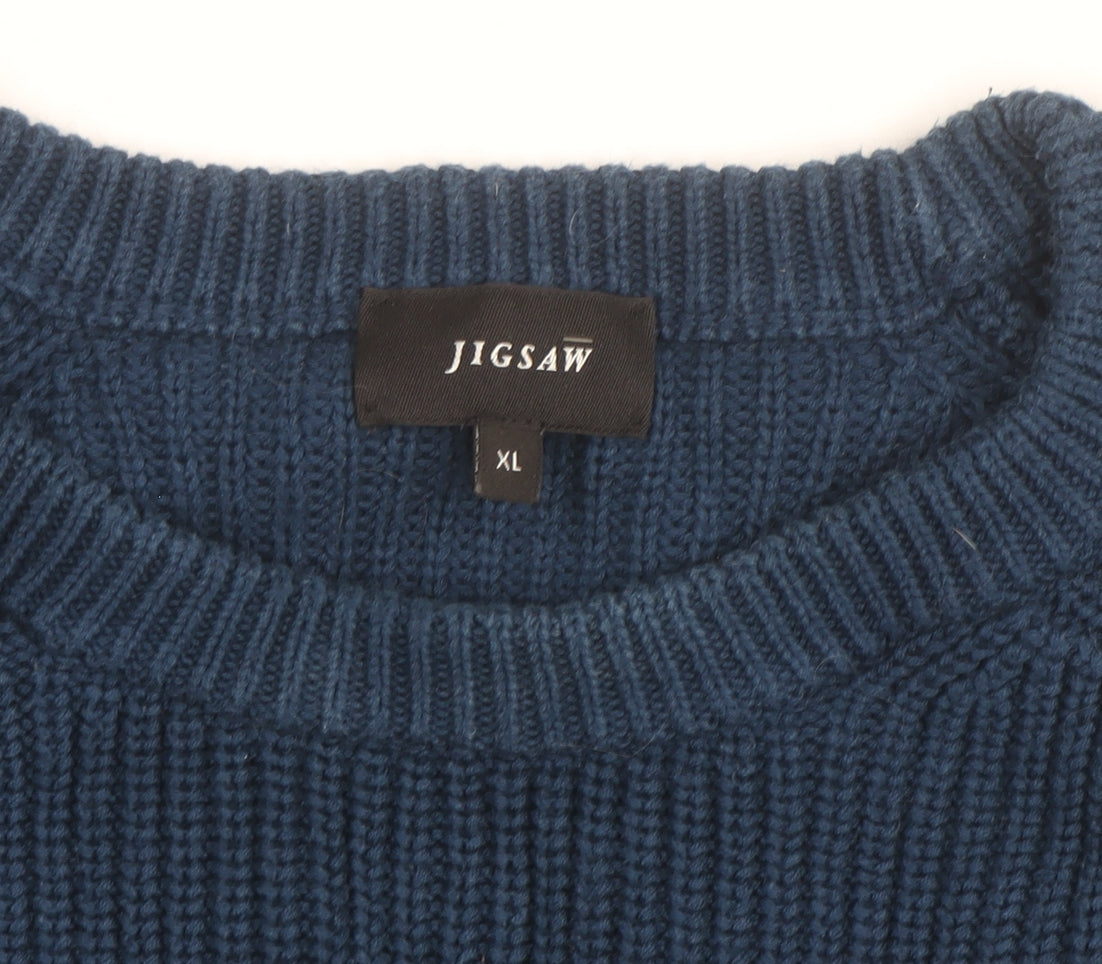 Jigsaw Men's Blue Cotton Crew Neck Chunky Knit Jumper XL
