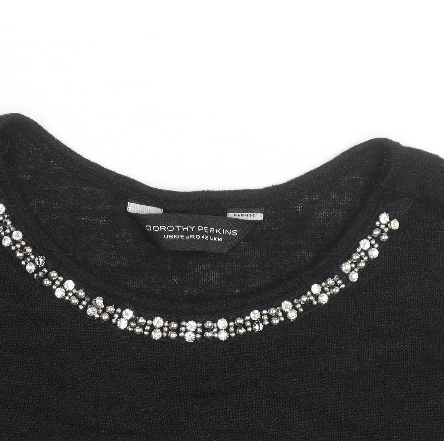 Dorothy Perkins Women's Black Beaded 3/4 Sleeve Knit Blouse Size 14