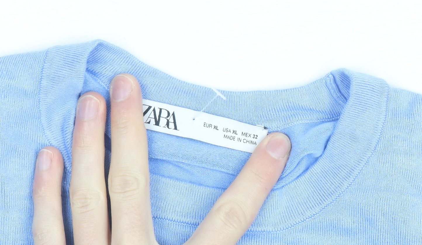 Zara Womens Blue XL Crew Neck Knit Pullover Jumper