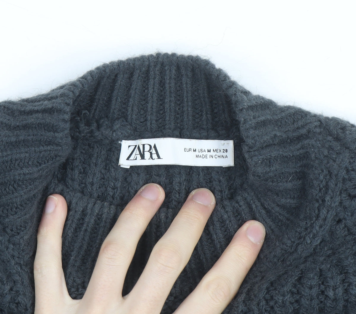 Zara Women Grey Mock Neck Waffle Knit Belted Jumper Size 12