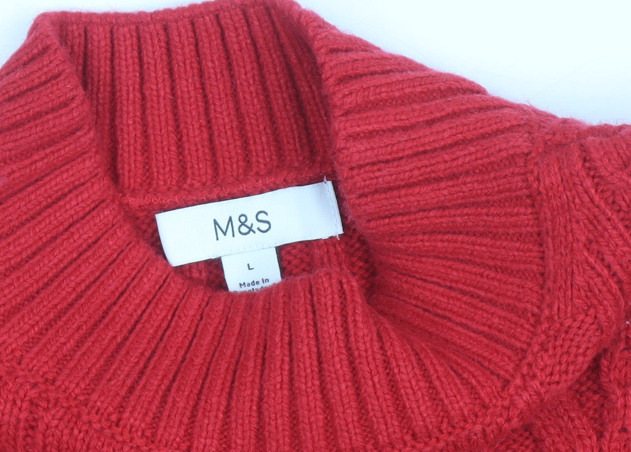 Marks & Spencer Womens Red Cable-Knit Mock Neck Jumper L